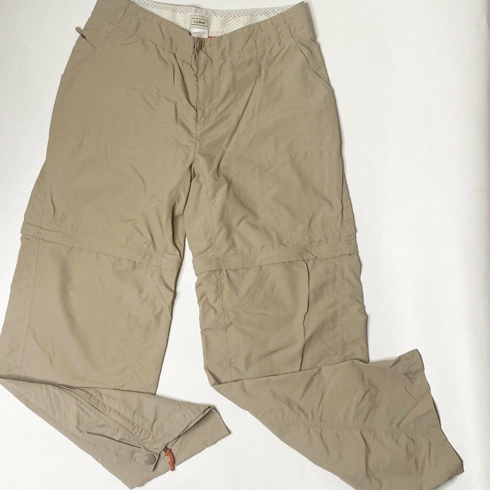 L.L. Bean Sz 10 Women Khaki Hiking Camping Pants with Removable Legs Nylon